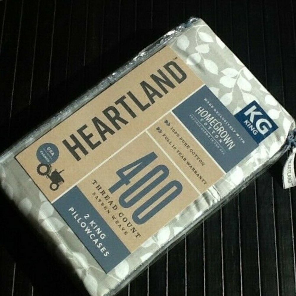 new Heartland 400 TC 100% Cotton Sateen KING Pillowcases - WHITE LEAF on GRAY - Picture 6 of 12